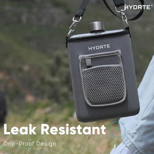 Hydrte Travel Mini Water Bottle with Strap & Sleeve – 500ml BPA-Free Slim Flat Reusable Water Bottle, Leak Proof (Slate Grey) — view 4