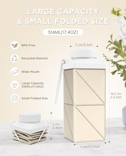Mefold Collapsible Water Bottles 17.4oz(516ML), 2nd Generation Leakproof BPA-Free Silicone Travel Water Bottle,Lightweight Reusable Water bottle, Portable for Travel Cycling Gym Sports,Champagne White — view 2