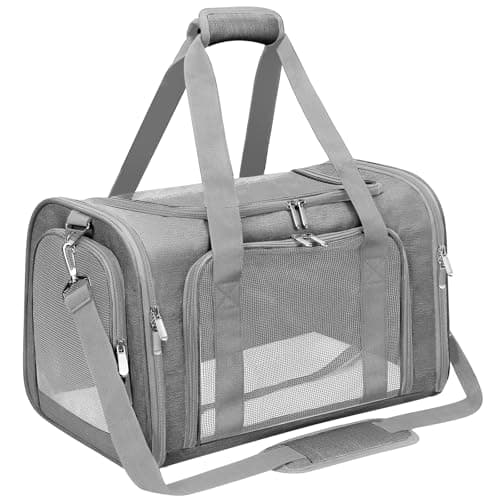 Soft-Sided Cat/Dog/Pet Carrier - Collapsible Pets Travel Carriers For Big Cats/Small Dogs With Shoulder Strap & Removable Mat - Mesh Puppy Carry Bag - Up to 16 Lbs - Airline Approved (Grey)
