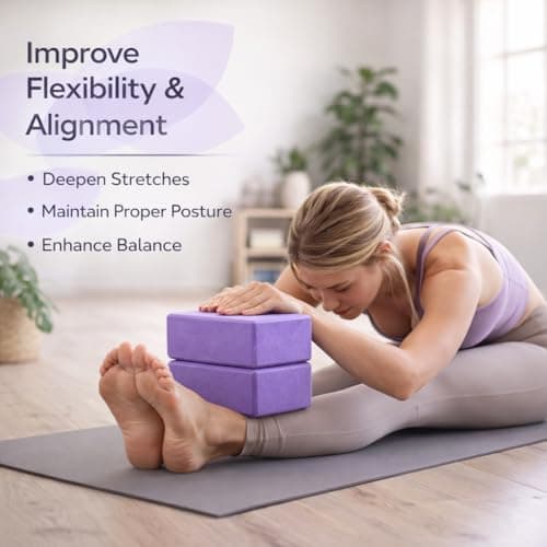 2 Pack Yoga Blocks High Density EVA Foam Non Slip Gym Bricks for Pilates Stretching Balance and Home Fitness Exercise (Purple) — view 4