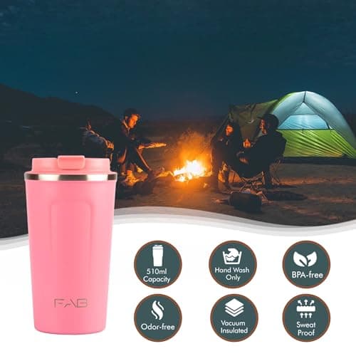 FAB Travel Mug, Reusable Coffee Cup (510ml, Pink) - Double Wall Stainless Steel with Screw Lid - Thermal Camping Cup, Vacuum Insulated for Hot and Cold Drinks, Eco-Friendly — view 3