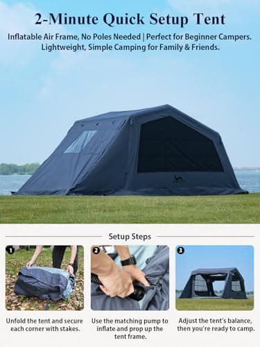 MC TOMOUNT Inflatable Camping Tent, Family Cotton Canvas Blow Up Tent — view 4