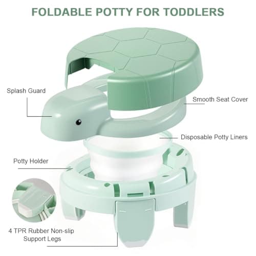 Travel Potty for Toddlers Foldable Potty Training Toilet Seat with Storage Bag for Camping (Green) — view 3