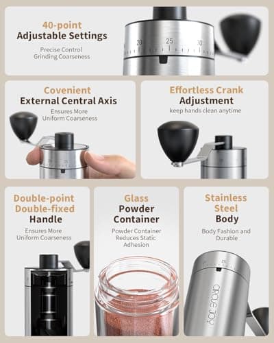 CIRCLE JOY Manual Coffee Grinder with 40 Gear Settings, Stainless Steel — view 2