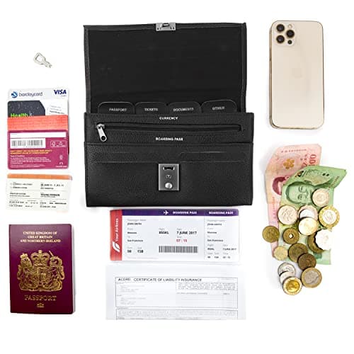 Woodland Leathers Passport Holder, Faux Leather Passport Holder Travel Wallet, Travel Document Wallet Organiser with RFID Credit Card Slot and Key Lock (Black) — view 3