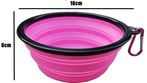 Collapsible Travel Dog Bowl Portable Large Or Small Pet Water and Food Feeding Bowl Outdoor Easy To Carry With Hook Blue or Pink (Pink Large) — view 6