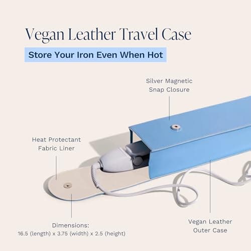 NORI Press Iron Steamer Travel Case, Heat Protectant Lining, Vegan Leather Storage Case for Mini Iron, Magnetic Snap Closure, 16.5 x 3.75 x 2.5 in - Blue — view 2