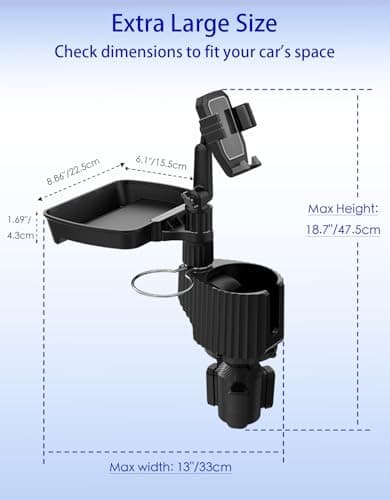 Figtacico Car Cup Holder Tray - 4 in 1 Car Cup Holder Expander with Metal Cupholder, Detachable Tray and Adjustable Phone Mount for All Purpose, Automotive Essentials for Driver and Front Passenger — view 2