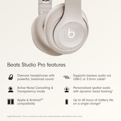 Beats Studio Pro – Wireless Bluetooth Noise Cancelling Headphones – Personalised Spatial Audio, USB-C Lossless Audio, Apple & Android Compatibility, Up to 40 Hours Battery Life – Sandstone — view 2