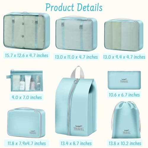 MOFELON 8PCS Packing Cubes for Suitcase, Travel Luggage Organisers for Backpack, Waterproof Suitcase Organiser Bags, Travel Essentials Accessories - sky blue — view 2
