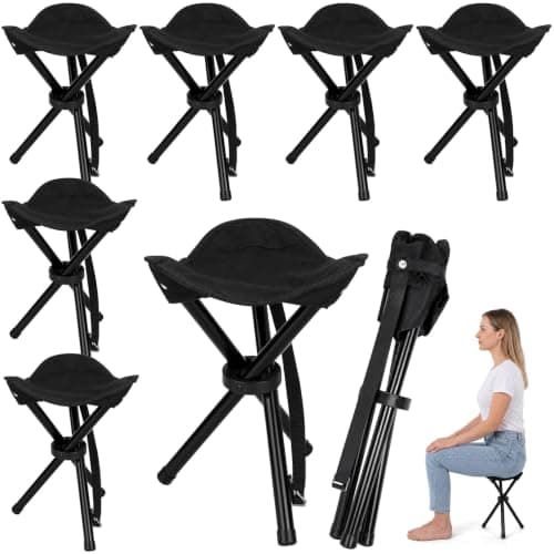 Karenhi 6 Pack Travel Folding Camping Stool, Lightweight Outdoor Tripod Chair Heavy Duty Portable Three Legged Seats for Travel Fishing Hiking Tailgating, Premium 600d Oxford Fabric, Black