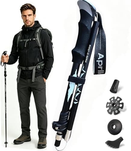 Trekking Poles, Collapsible Walking Poles for Men Women, Adjustable Lightweight Walking sticks for Trekking, Camping, Backpacking, Hiking (Black-Single Pole)