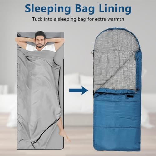 flintronic Sleeping Bag Liner 220 * 90 cm, Portable Camping Sleep Bag with Pillow Slot, Lightweight Travel Sleeping Bag for Camping Picnic Hiking Hostels-5PCS Grey — view 6