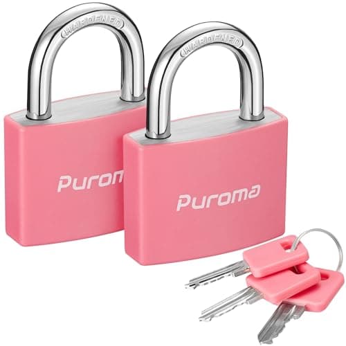 Puroma 2 Keyed Padlock with 3 Keys Aluminum 7/8“ Lock 43mm Gym Locker Pink