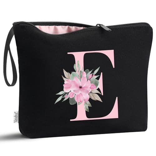 Vavabox Personalised Initial Make Up Bag, Gifts for Women (E, Black)