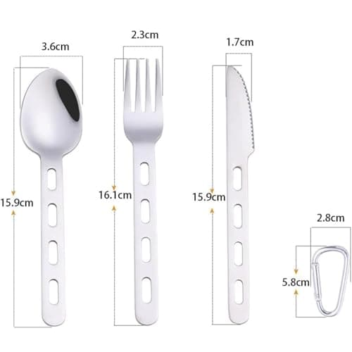 JYTDBCS 3Pcs Camping Cutlery Set Stainless Steel Flatware Travel Cutlery Set Tableware Kit for Knife, Fork and Spoon Set with Carabiner for Hiking Picnic, Office On-The-Go — view 2