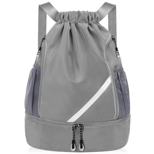 flintronic Drawstring Backpack, Waterproof Sports Backpack, Large Gym Bag With Shoe Compartment and Water Bottle Mesh Pockets, for Sports School Beach Holidays Swimming Travel