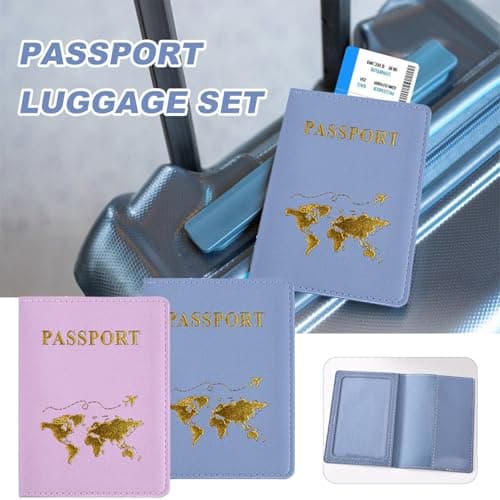 ZDNT 4 Pcs Passport Cover and Luggage Tag,Passport Holder,Passport Cover Luggage Tag Set,PU Leather Passport Holder Travel Wallet Case Organiser for Passport Credit Card Business ((Blue,Purple)) — view 4