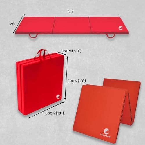 MAXSTRENGTH Tri Folding Exercise Mat – Extra Thick Non-Slip Foam Mat for Gymnastics, Yoga, Home Gym, Pet Wellbeing & Children’s Nurseries – Portable with Carry Handle (Red) — view 6