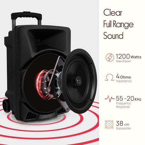 Pyle Bluetooth PA Speaker System, 12" Subwoofer, Indoor/Outdoor, 1200W — view 2