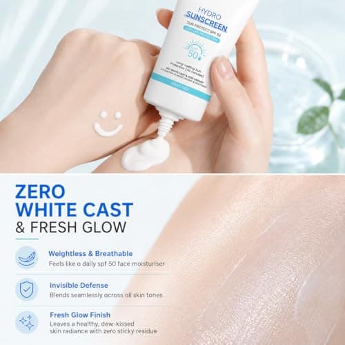 Sunscreen SPF 50 for Face, Water-Based Moisturiser with SPF, Broad Spectrum UVA/UVB Protection, No White Cast & Non-Greasy, Lightweight Daily Sun Cream Under Makeup, Travel Size 50g — view 3