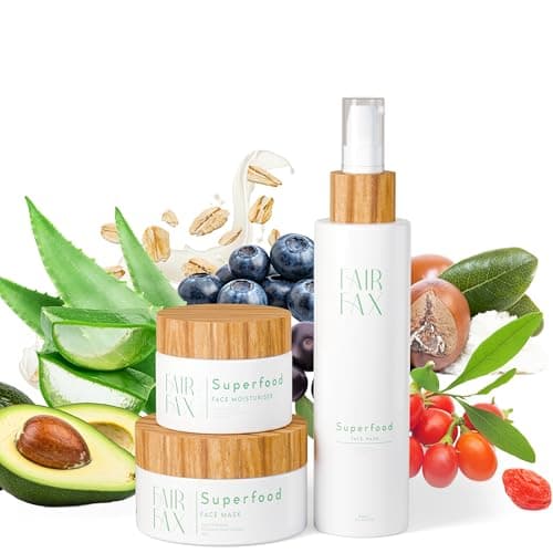 Fairfax Skincare Face Masks Skincare Superfood Facial Care Set with Face Moisturiser, Face Wash, Face Mask Skin Care Kit – Glass Bottle Bamboo Lids Skincare Gift Set for Women — view 2