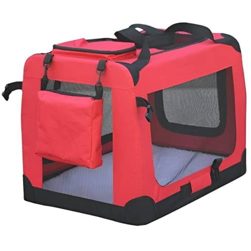 HugglePets Foldable Fabric Pet Crate Carrier - Red (Medium 60 x 42cm) Lightweight & Ventilated Double Door Carrier for Dogs & Cats with Sheepskin Mat. Ideal for Home & Travel. — view 4