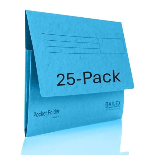 Railex Pocket Folder Foolscap Document Wallets - Turquoise Folders Pack of 25 for Paperwork A4 and A4+, Recycled Board File Foolscap Document Wallet, Premium Filing Folder for Office and Home