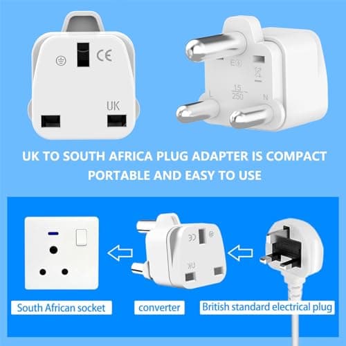 Loydia UK to South Africa Plug Adapter, 2 Pack UK to South Africa Travel Adapter Converter Plug, 3 Pin South Africa Travel Adaptors for Botswana, Lesotho, Swaziland, Namibia, Sri Lanka (White, Type M) — view 3