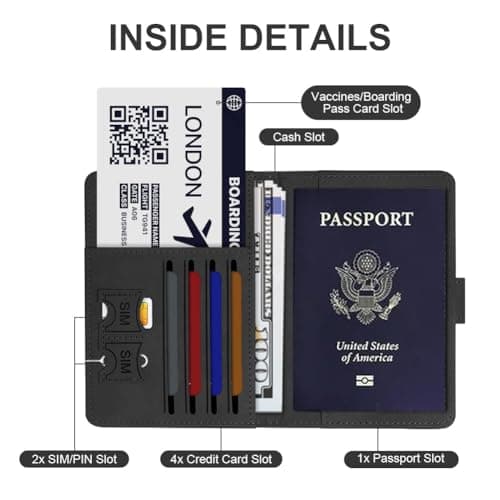 OFFCUP Passport Holder Cover, PU Leather Passport Cover and Luggage Tag Set with RFID Blocking Travel Wallet, Universal Travel Wallet Case Organiser for Money, Boarding Passes, Credit Cards Black — view 4