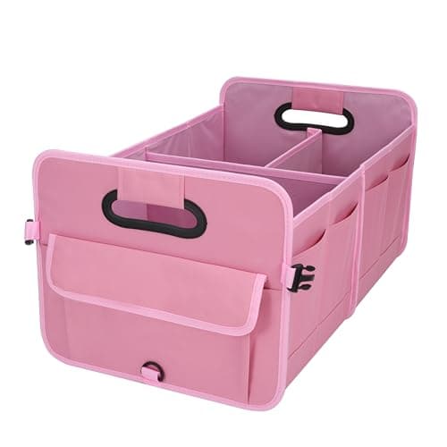 austoces Car Boot Organizer,Collapsible Durable Multi Compartments Car Storage Organiser With Adjustable Straps (Pink)