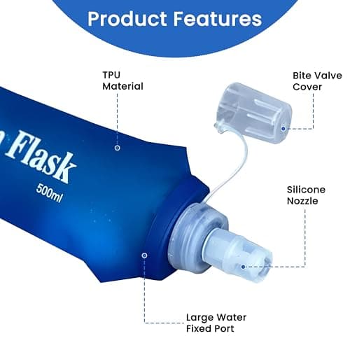 Soft Flask 500ml | Collapsible Running Water Bottle | Lightweight Hydration Flask for Hiking, Gym, Winter Camping and Outdoor Travel, Fold Up Hydrapak, BPA Free – Blue 1pcs — view 3