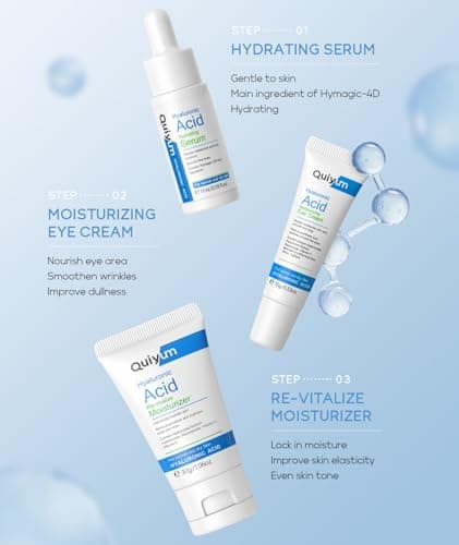 Hyaluronic Acid Skincare Set 3-Piece Travel Size Skincare Set with Facial Serum Eye Cream and Moisturiser Intensely Hydrate Smooth Fine Lines Enhance Skin Radiance for Normal and Dry Skin — view 4