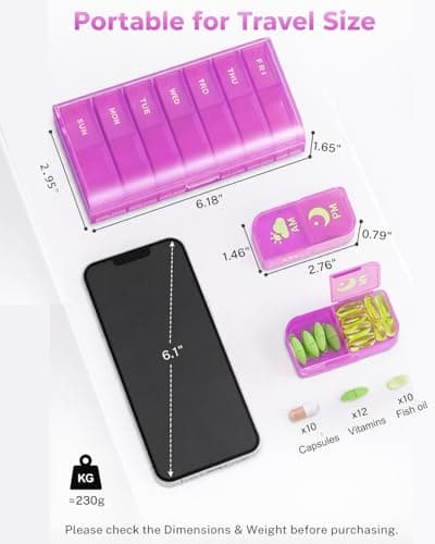 Cisrgo Weekly Pill Organizer 2 Times a Day, 7 Day AM/PM Pill Box, Portable Medication Dispenser with Child-Resistant Latch, BPA-Free, Travel, Office, Pets, Emergency Use (Lavender Purple) — view 2