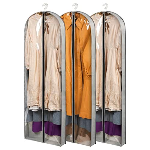 Belinlen 3 Pack 60" Long Garment Bags for Hanging Clothes Dress Cover Bags
