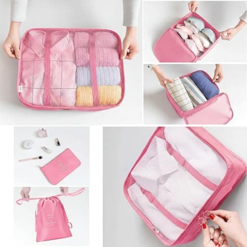 LANSKLBD 6/8 Set Packing Cubes for Suitcases Travel Luggage Packing Organizers,Travel Accessories Essentials Luggage Organizer with Shoe/Tioletry/Laundry Bag (Pink, 6 set) — view 4