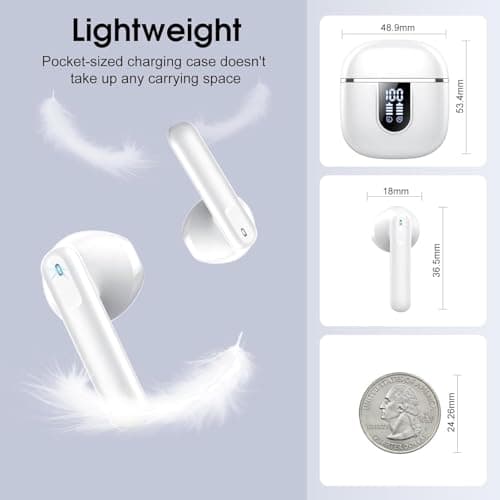 Wireless Earbuds with 6D Stereo, Bluetooth Headphones for Work, Sport White — view 6