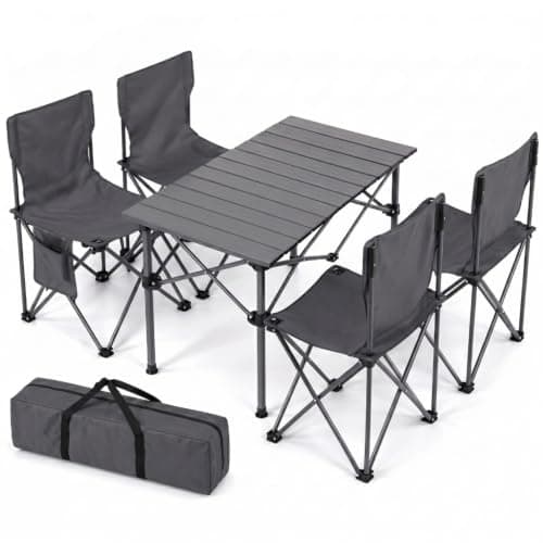 HomlyPro Folding Camping Table and Chairs, Set of 4 - Lightweight and Durable, Garden Table and Chairs with Carry Bag for Indoor & Outdoor Use, Ideal for Picnic & Garden (Grey)