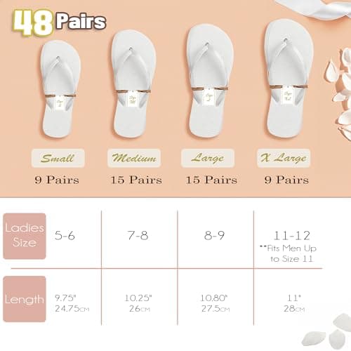 Winterlace Bulk Flip Flops for Wedding Guests 48 Pairs Reception Slippers Destination Beach Pool Spa Sandals Wholesale Pack, White & Silver, Small-X-Large — view 3