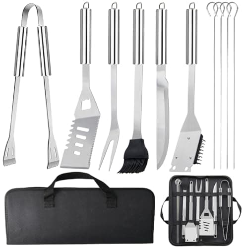 11Pcs BBQ Accessories, Professional Stainless Steel BBQ Grill Tool Set, Portable Barbecue Utensil Set with Case, Birthday BBQ Gift for Men Backyard Outdoor Camping Barbecue Cooking Picnics