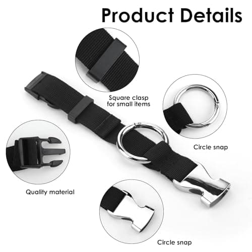 Add a Bag Luggage Straps Heavy Duty Baggage Suitcase Belts Jacket Gripper Holder Adjustable Fixed Clip Straps with D-Ring Buckle&Hook Carry Clip Strap Travel Accessories for Bag,Coat,Backpack, Black — view 6