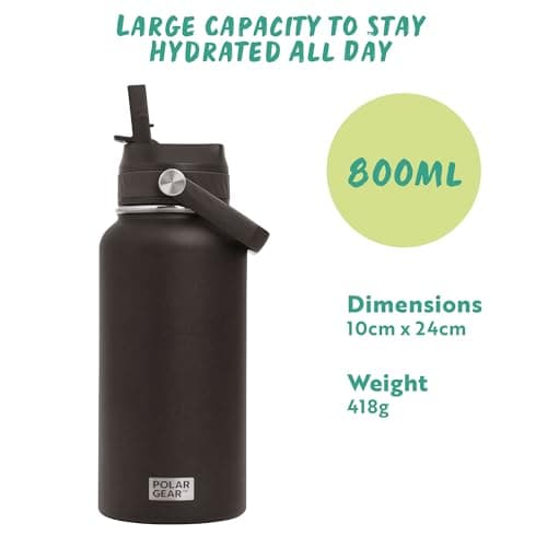 Polar Gear Insulated Water Bottle with Flip Straw - 800ml Black — view 4