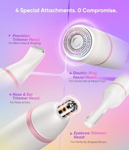 Facial Hair Remover for Women,4-in-1 Bikini Trimmer Women,USB C Mini Lady Shavers with 4-Level Battery Indicator (25%, 50%, 75%, 100%) Eyebrow Razor,Nose Trimmer,for Face Nose/Ear Body,Easy to Clean — view 2