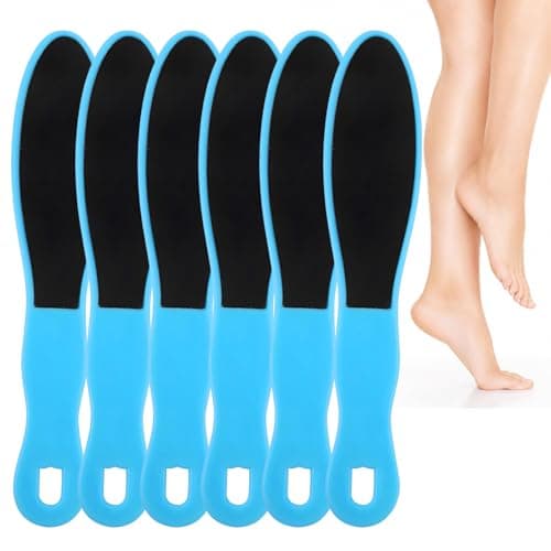 Six-Pack Blue Double-Sided Foot Files for Hard Skin Removal - Wet and Dry Reusable Pedicure Tools with Ergonomic Non-Slip Grip Handle, Easy Home Use and Travel Care Kit for Heels, Feet and Calluses