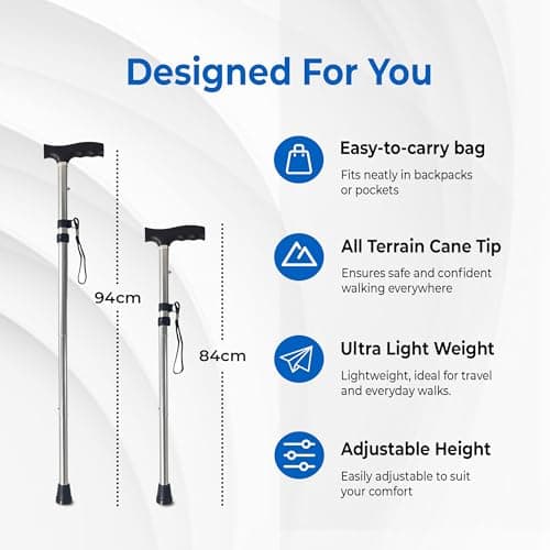 Life Healthcare Folding Walking Stick, Adjustable Aluminium Cane, Silver — view 3