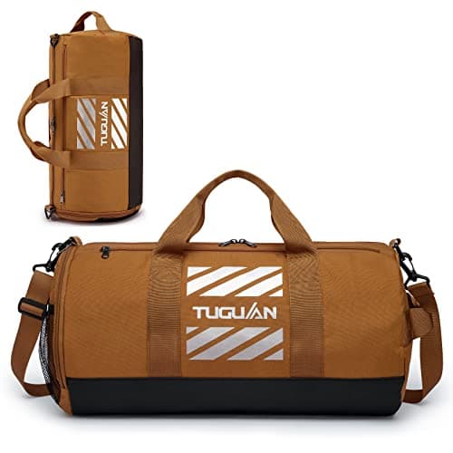 TUGUAN Gym Bag Sports Holdall Bag for Men 40L Travel Duffels with Shoes Compartment and Wet Pocket Carry on Sports Equipment for Swimming Basketball Football Kit Bag, Brown