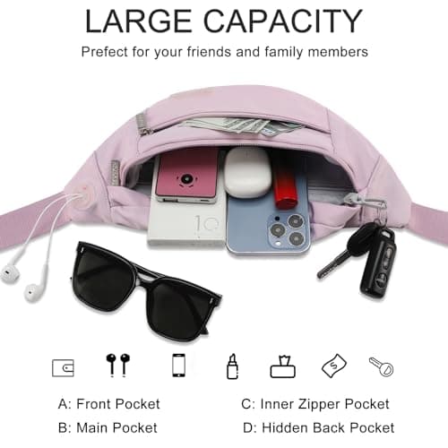 MAXTOP Large Bumbag Waist Fanny Pack Running Belt for Men Women Unisex Bum Bag with Headphone Jack and 4-Zipper Pockets Adjustable Belt for Travel Running Jogging Workout Hiking Gifts Lavender Purple — view 3