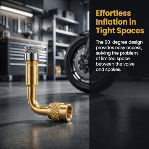 Rovelin 2 PCS Tire Valve Adapter and Tyre Valve Extension 90 Degree Brass, Universal Bike Pump Adaptor for Car Motorcycle Bicycle and Truck, Tyre Inflator Adaptor with Metal Caps — view 5
