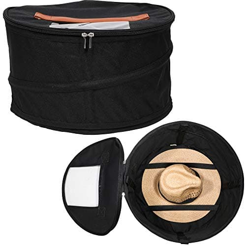 HappiBox Hat Storage Box | Stuffed Animal Toy Storage | Stackable Round Pop-up Container | Travel Hat Boxes for Women & Men | Closet Organizer w Lid | Dust Cover Cowboy Sun Beach Hats (Black, 2 Pack)