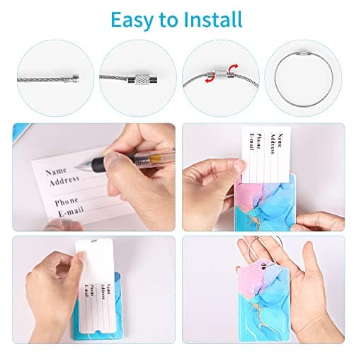 HCSSZ Luggage Tags, Flexible Silicone Travel Tags, ID Labels Set, Name Tags for Suitcases Baggage Bags Backpacks Personalized Card Holder for Quickly Identify (4pcs Marble Design) — view 4